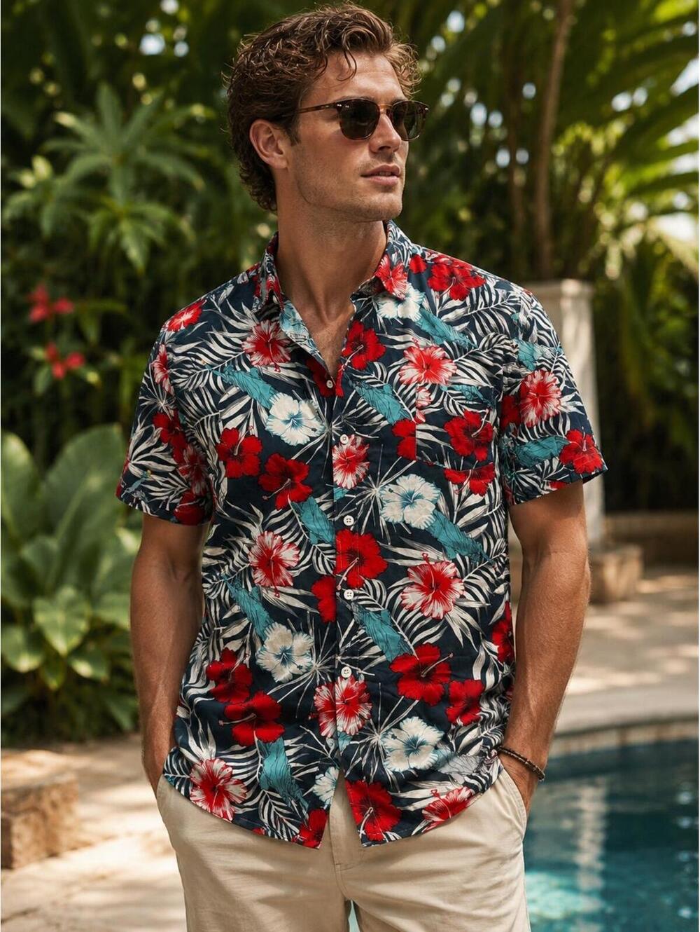 Fifth Sun Statue of Liberty Print Button Shirt Mens XL Hawaiian Floral Tropical